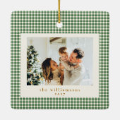 Niedlich Green Gingham Kariert Custom Foto Christm Keramikornament (Rückseite)
