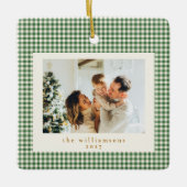 Niedlich Green Gingham Kariert Custom Foto Christm Keramikornament (Vorderseite)