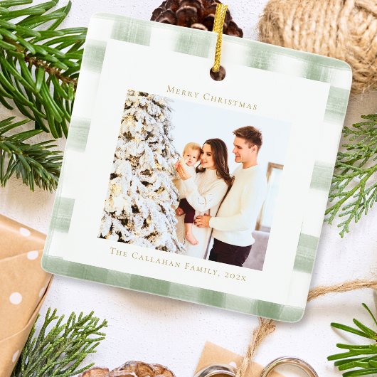 Niedlich Green Gingham Kariert Custom Foto Christm Keramikornament
