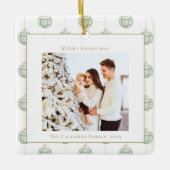 Niedlich Green Gingham Kariert Custom Foto Christm Keramikornament (Vorderseite)