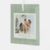 Niedlich Green Gingham Kariert Custom Foto Christm Ornament Aus Glas (Vorderseite links)