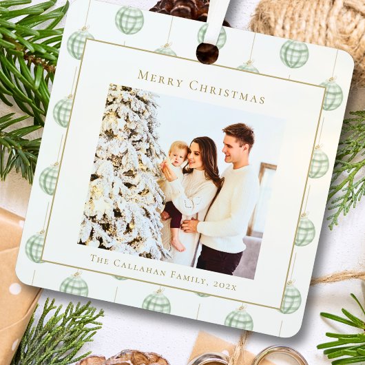 Niedlich Green Gingham Kariert Custom Foto Christm Ornament Aus Metall