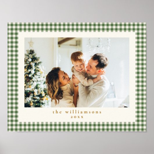Niedlich Green Gingham Kariert Custom Foto Christm Poster (Vorne)