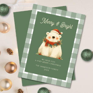 Niedlich Green Gingham Karo Merry & Bright Feiertagskarte