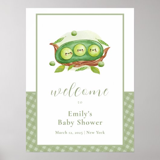 Niedlich Green Gingham Sweet Pea Baby Dusche Willk Poster (Vorne)