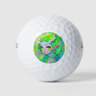 Niedlich Green Horned Wood Elf Anime Girl Golfball