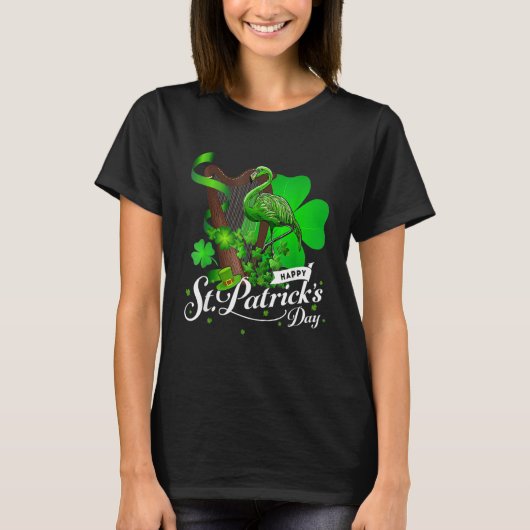 Niedlich Green Irish Flamingo St Patrick Day Kleeb T-Shirt (Vorderseite)