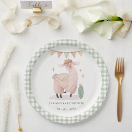 Niedlich Green Kariert Cactus Boho Llama Baby Show Pappteller