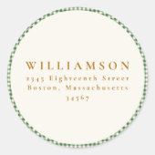 Niedlich Green Kariert Custom Weihnachts-Rücksende Runder Aufkleber (Vorderseite)