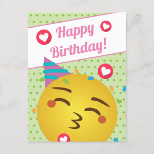 Niedlich Green Polka Dot Kiss Emoji Happy Birthday Postkarte