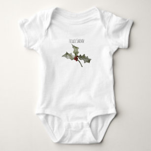 niedlich Green Red Mistletoe Watercolor Baby Strampler