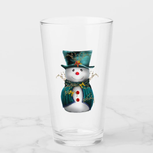Niedlich Green Snowman Weihnachten Glas (Vorderseite)
