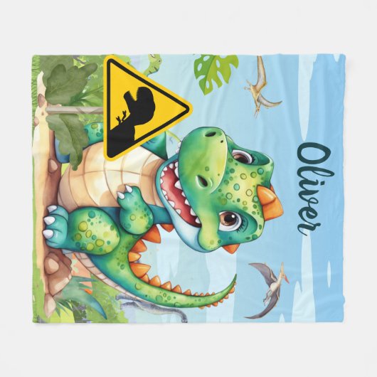 Niedlich Green Trex Dinosaurier Personalisiert Fleecedecke (Vorderseite (Horizontal))