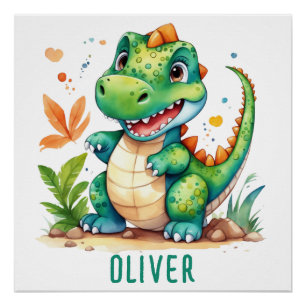 Niedlich Green Trex Dinosaurier Personalisiert Poster
