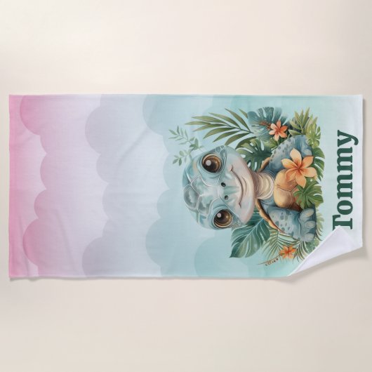 Niedlich Green Turtle Cloud Sky Boy Strandtuch (Vorderseite)