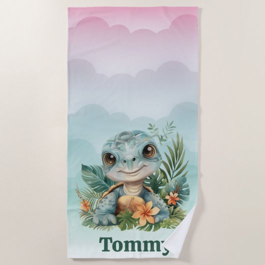 Niedlich Green Turtle Cloud Sky Boy Strandtuch (Vorderseite)