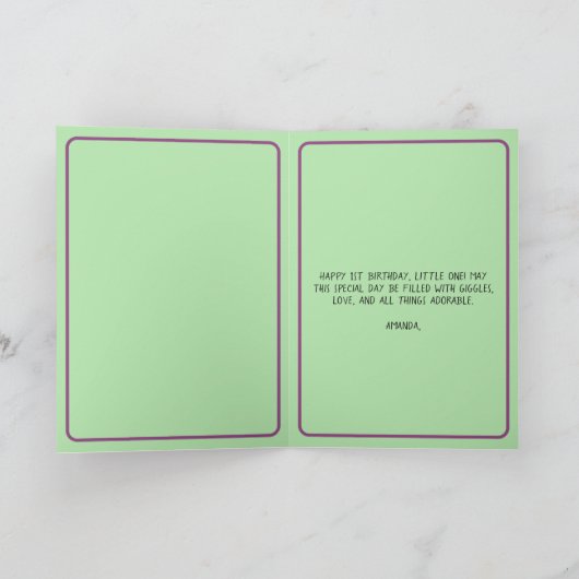 Niedlich Green und Lila Dinosaurier Junge 1. Gebur Karte (Innenseite)