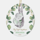 Niedlich Greenery Baby Elephant Erste Weihnachtsfe Keramik Ornament (Links)