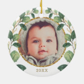 Niedlich Greenery Baby Elephant Erste Weihnachtsfe Keramik Ornament (Hinten)