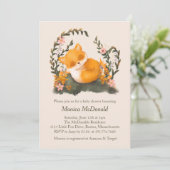 Niedlich Greenery Little Fox Babydusche Einladung (Stehend Vorderseite)