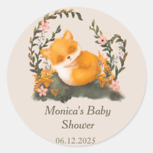 Niedlich Greenery Little Fox Babydusche Runder Aufkleber