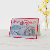 Niedlich Grey Tabby Cat Kitten Art Weihnachtskarte Karte (Gelbe Blume)