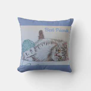 Niedlich Grey Tabby Cat Kitten Best Friends Cushio Kissen