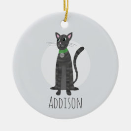 Niedlich Grey Tabby Cat Paw Prints Happy Holiday Keramik Ornament