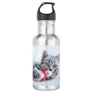 Niedlich Grey Tabby Cat Weihnachtsfeiertag Xmas Edelstahlflasche