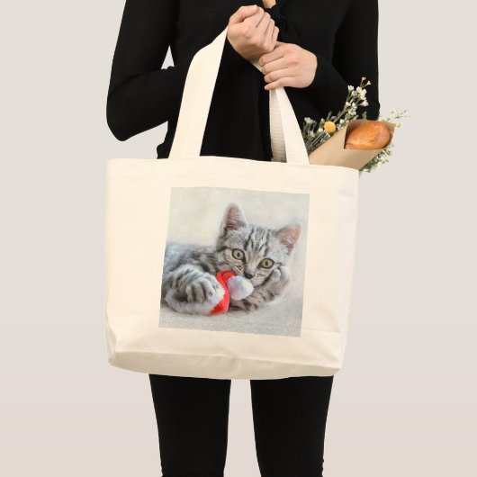 Niedlich Grey Tabby Cat Weihnachtsfeiertag Xmas Jumbo Stoffbeutel (Vorderseite (Produkt))