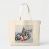 Niedlich Grey Tabby Cat Weihnachtsfeiertag Xmas Jumbo Stoffbeutel (Vorne)