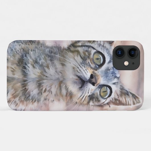 Niedlich Grey Tabby Kitten Art Phone Case (Rückseite (Horizontal))