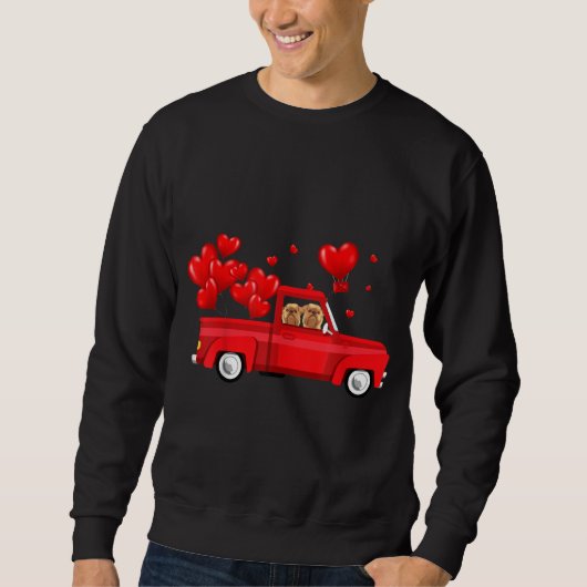 Niedlich Griffon Brussels Riding Red Truck Liebe V Sweatshirt (Vorderseite)