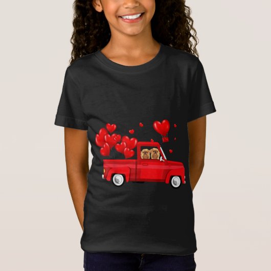Niedlich Griffon Brussels Riding Red Truck Liebe V T-Shirt (Vorderseite)