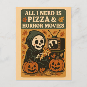 Niedlich Grim Sensenmann Pizza Funny Halloween Postkarte