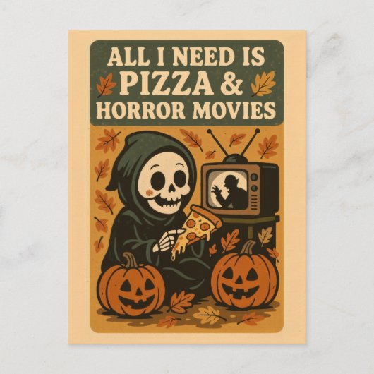 Niedlich Grim Sensenmann Pizza Funny Halloween Postkarte (Vorderseite)