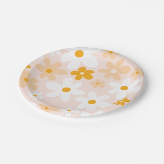 Niedlich Groovy Boho Pink Yellow Daisy Pappteller (Schrägansicht)