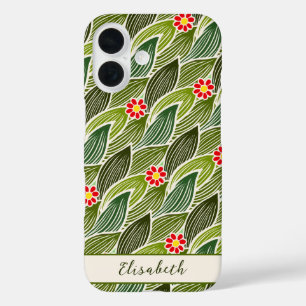 Niedlich Groovy Hippie Red Green Daisy Blumenmuste iPhone 16 Hülle
