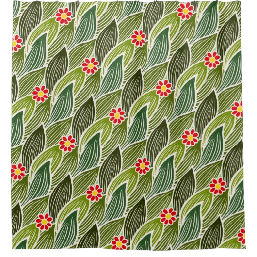 Niedlich Groovy Hippie Red Green Daisy Blumenmuste Duschvorhang (Vorderseite)