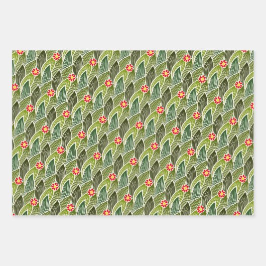 Niedlich Groovy Hippie Red Green Daisy Blumenmuste Geschenkpapier Set (Vorderseite 2)