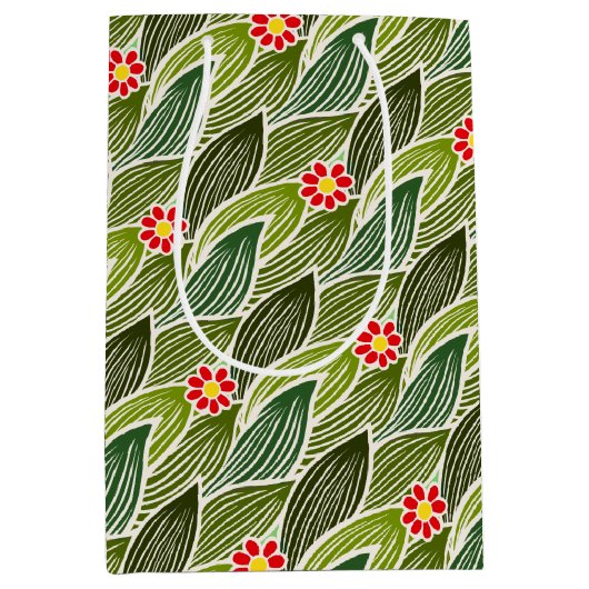 Niedlich Groovy Hippie Red Green Daisy Blumenmuste Mittlere Geschenktüte (Vorderseite)