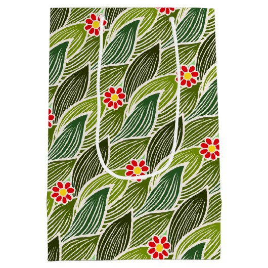 Niedlich Groovy Hippie Red Green Daisy Blumenmuste Mittlere Geschenktüte (Rückseite)