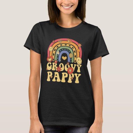 Niedlich Groovy Pappy Retro Groovy Rainbow T-Shirt (Vorderseite)