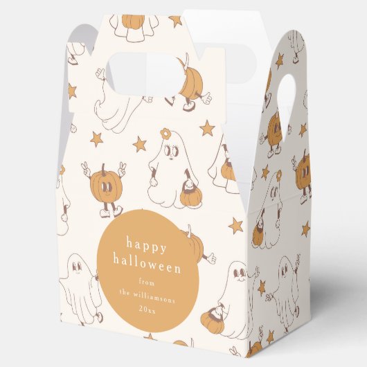 Niedlich Groovy Retro Ghost Pumpkin Halloween Cust Geschenkschachtel (Geöffnet)