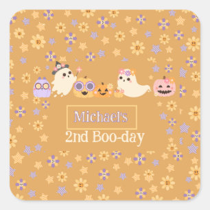 Niedlich Groovy Spooky Ghost Halloween Geburtstag Quadratischer Aufkleber