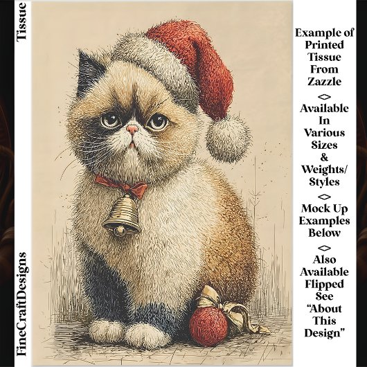Niedlich Grumpy Christmas Cat EB1R Decoupage Seidenpapier