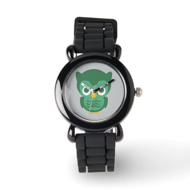 Niedlich-grün-gelb-Cartoon Owl 2 Armbanduhr (Vorderseite)