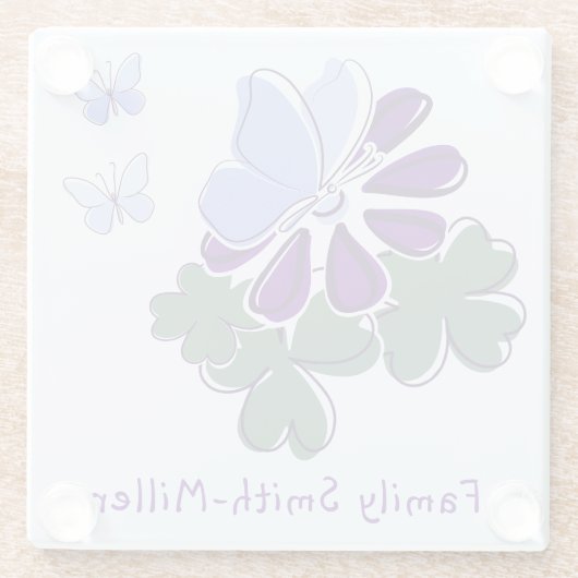 Niedlich grün Lila blauer Schmetterling Doodle Glasuntersetzer (Rückseite)