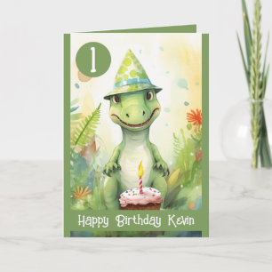 Niedlich-grün-weißer Jungle-Trex-Junge 1. Geburtst Karte