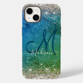 Niedlich-grünblaue Imitate Glitzer Monogramm Case-Mate iPhone Hülle (Rückseite)